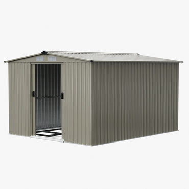 8x10ft Metal Double Sliding Doors Garden Storage Shed With Apex Roof 4 Vents