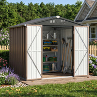 6x8FT Metal Garden Storage Shed with Lockable Double Doors