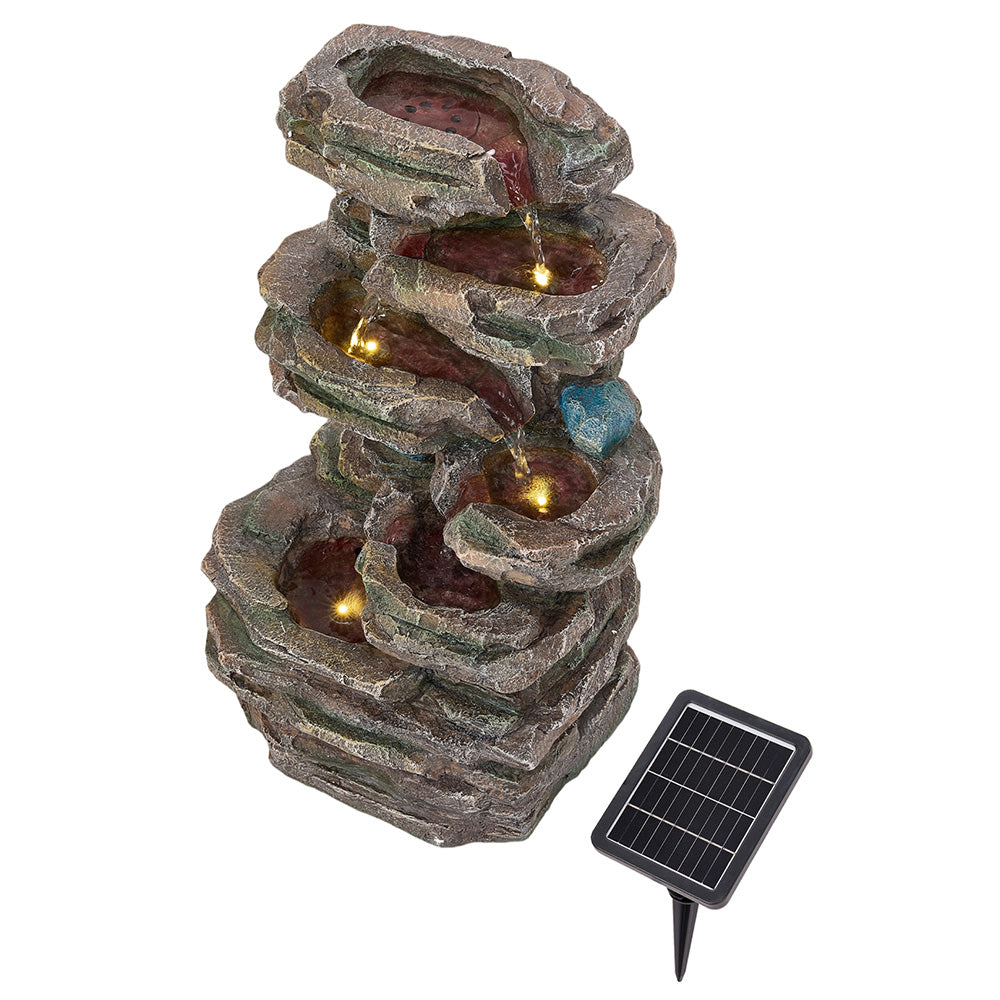 Solar-Powered Outdoor Garden Water Fountain with Cascading Tiers and LED Lights