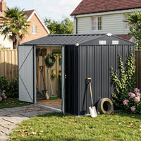 10x7FT Metal Garden Storage Shed with Lockable Double Doors