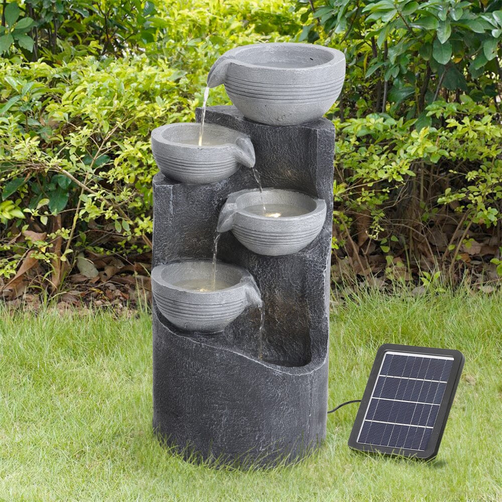 Outdoor Decor Solar-Powered Water Fountain Rockery Decor with LED Light Living and Home 