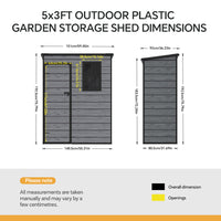 5x3FT Plastic Garden Storage Shed with Lockable Door