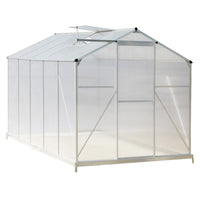 10x6ft Aluminium Frame Garden Greenhouse with Base – White Background Product Image Showing Full Structure