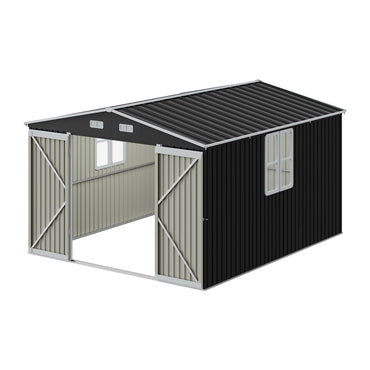 10ft Metal Garden Storage Shed with Apex Roof & Double Doors