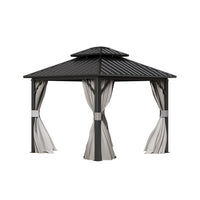 Grey 10x10ft Aluminum Hardtop Gazebo with Curtains and Netting - Studio White Background