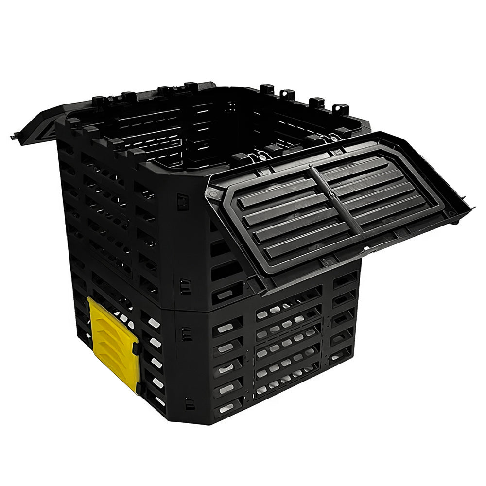 340L large black plastic compost bin – durable outdoor garden waste container with lid