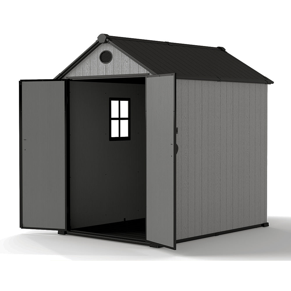 6ft Grey Wood Grain Tool Shed with Apex Roof & Lockable Door