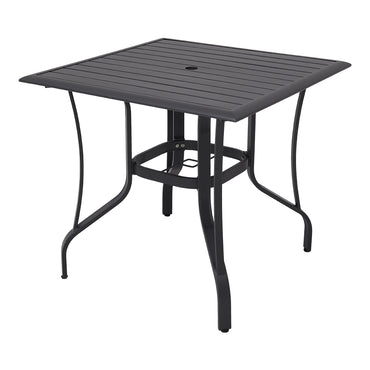 Black Metal 80x80cm Square Slatted Garden Table – Powder-Coated Patio Furniture