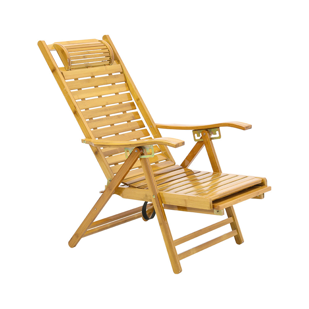 Natural bamboo garden recliner chair with foldable design and footrest – product view