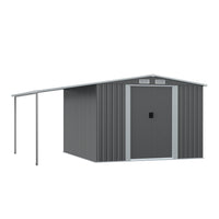 Dark grey 8x8ft metal garden shed with side lean-to – rust-resistant steel construction and modern look