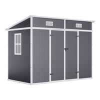 Freestanding 8x4ft outdoor plastic storage shed in grey – durable double door design for garden tools