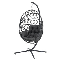 Black Rattan Patio Swing Chairs with Stand and Cushion