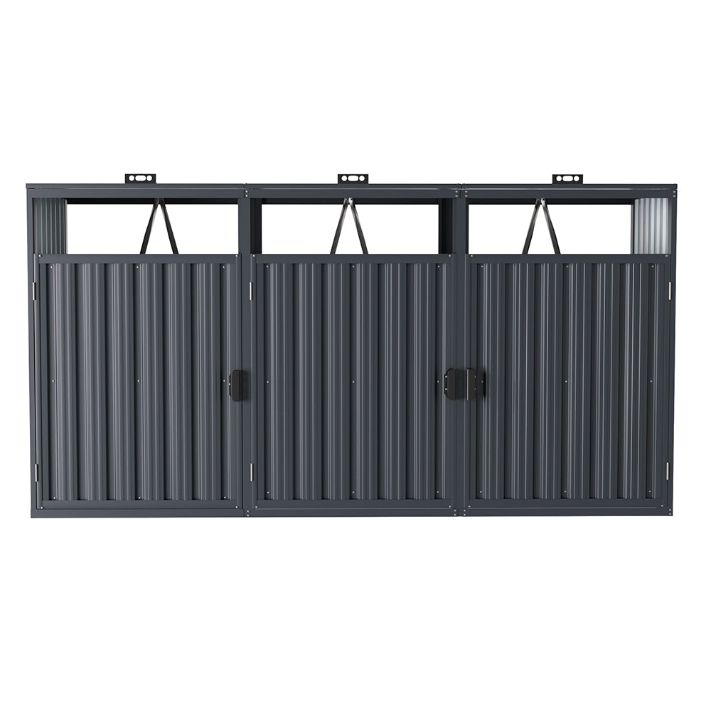 Freestanding 8x3ft galvanized steel bin storage shed in dark grey – heavy-duty outdoor waste enclosure