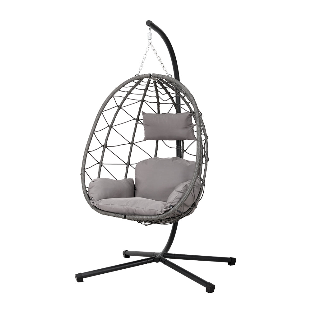 Grey Garden Swing Chair with Stand and Cushion