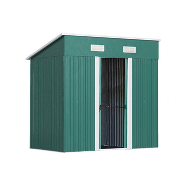 4x6ft Metal Garden Storage Shed with Pent Roof & Sliding Door
