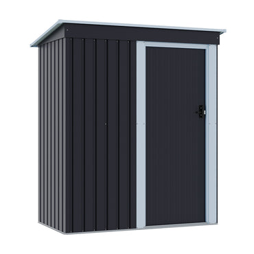 6x3ft outdoor metal storage shed in charcoal black – product view with galvanized panels and flat roof