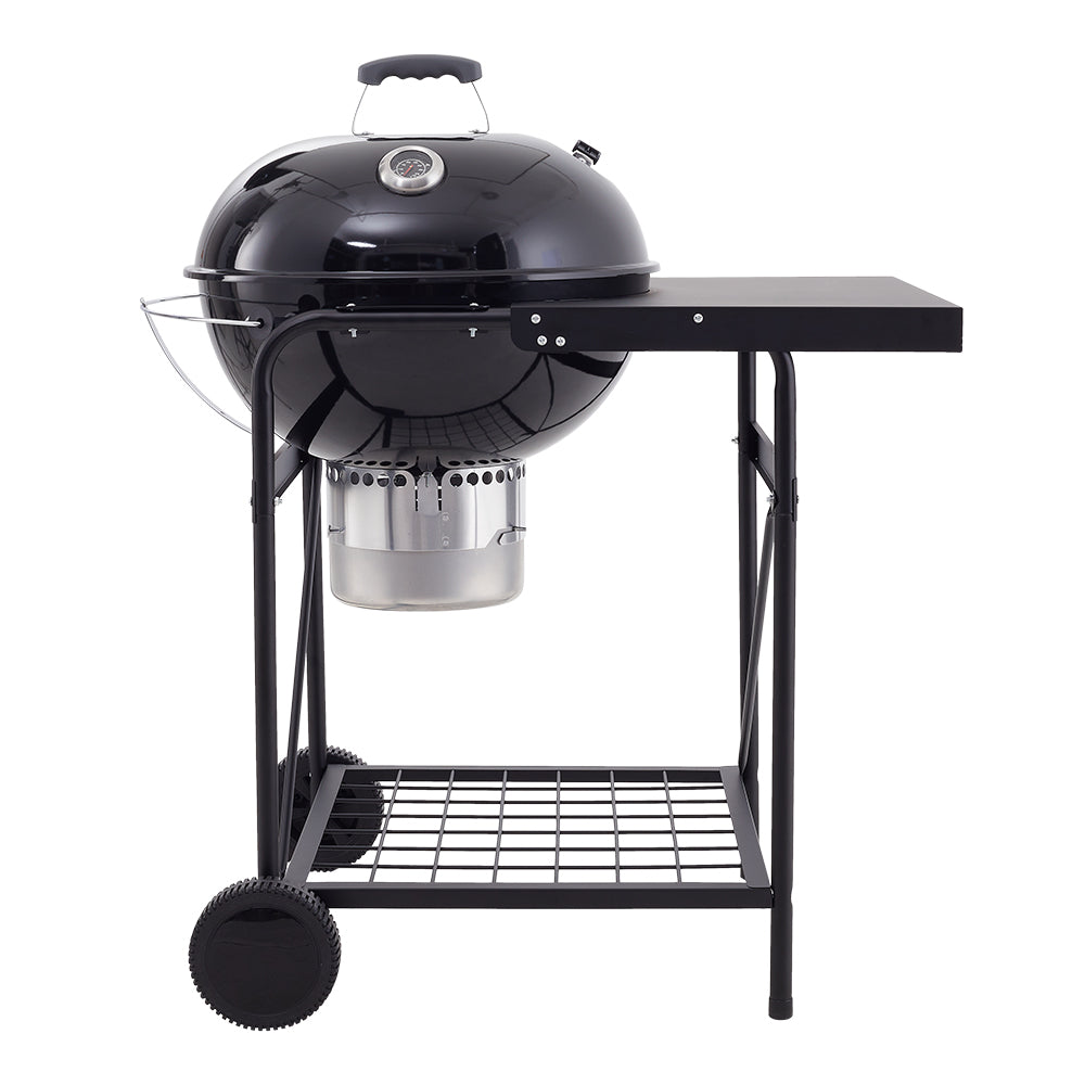 Black Carbon Steel Outdoor Charcoal Grill with Side Table, Smoke Vent, and Sturdy Wheels – Studio Product Shot