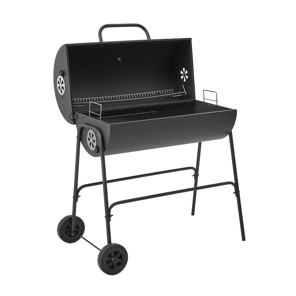 Portable Black Charcoal BBQ Grill with Built-in Thermometer and Rolling Wheels – Classic Outdoor Garden Grill