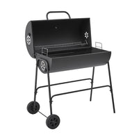 Portable Black Charcoal BBQ Grill with Built-in Thermometer and Rolling Wheels – Classic Outdoor Garden Grill