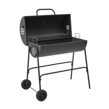 Portable Black Charcoal BBQ Grill with Built-in Thermometer and Rolling Wheels – Classic Outdoor Garden Grill