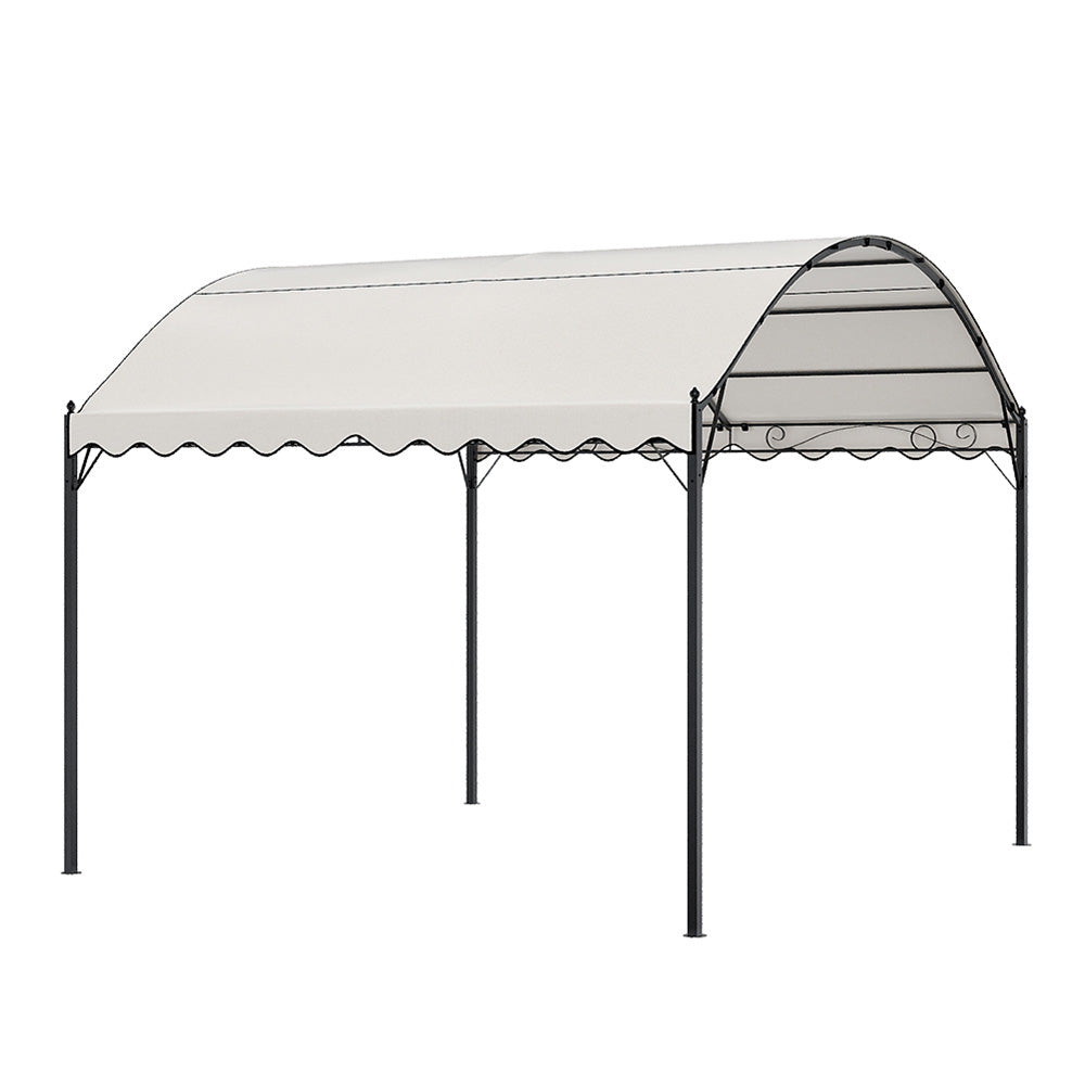 10x10ft Beige Metal Arched Pergola with Retractable Canopy – White Background Product Image