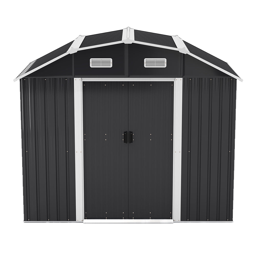 Freestanding 8x4ft galvanized steel acrylic garden storage shed with double doors – corrosion-resistant and weatherproof