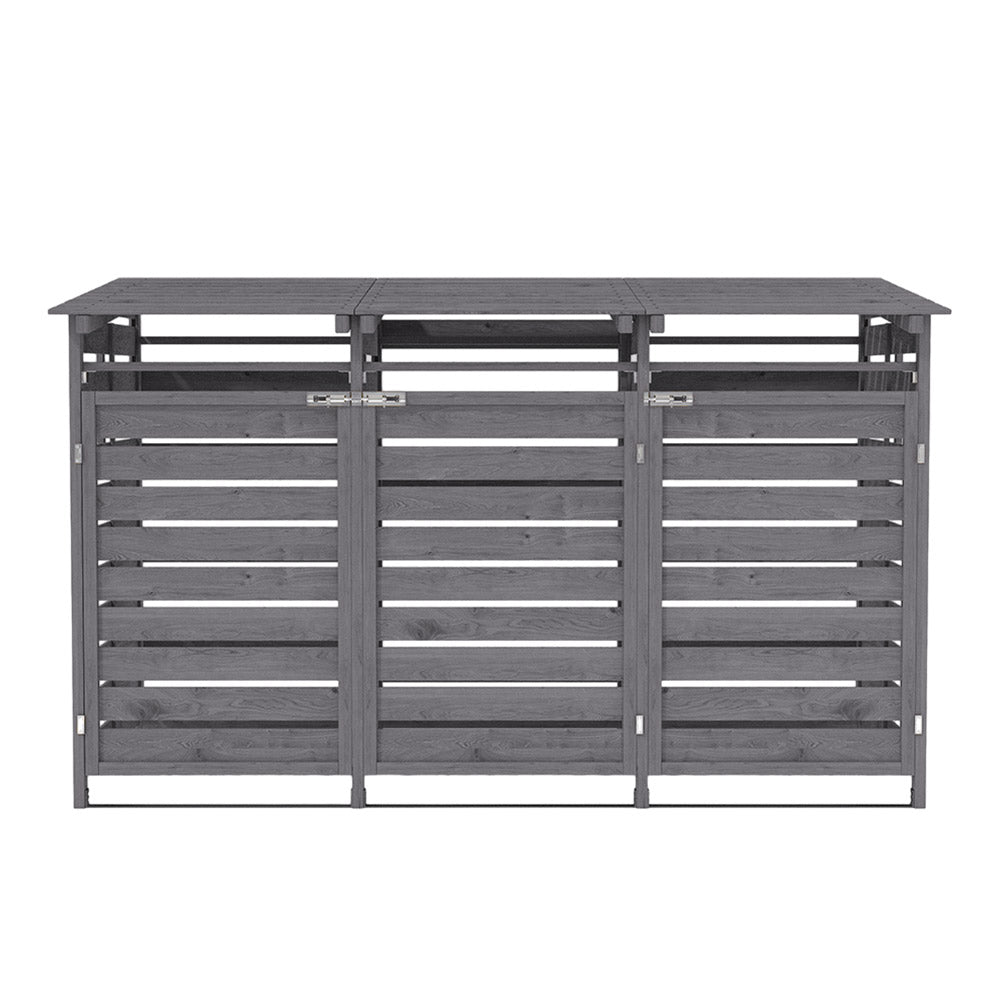 6x3ft spruce wood bin storage shed with natural finish and dual-opening top lids