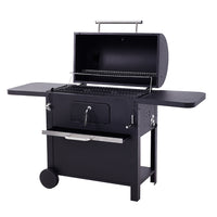 Carbon Steel Charcoal Grill with Smoke Stack and Wheels – Black Outdoor BBQ on White Background