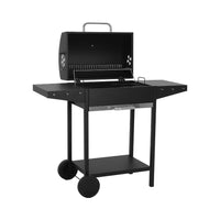 Charcoal Grill with Side Tables and Wheels – Black Outdoor BBQ Barbecue Grill on White Background