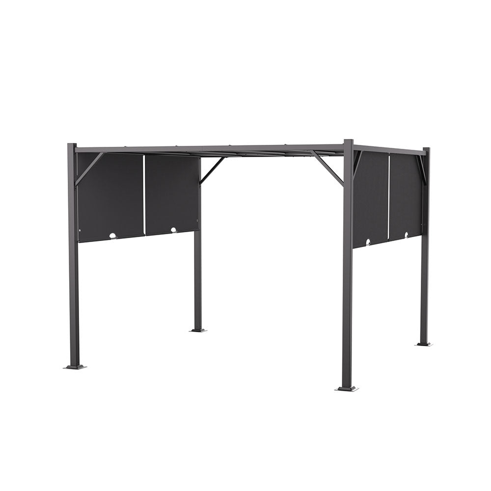 Retractable Steel Frame Pergola in Dark Black – Outdoor Garden Canopy with Clean Background