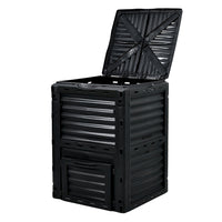 300L black plastic garden compost bin – durable outdoor composter for recycling garden and kitchen waste