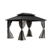 Grey 12x10ft Metal Hardtop Gazebo with Curtains - White Background Product Shot