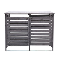 natural spruce wooden bin storage shed 5x3ft with hinged double doors and pitched roof, isolated on white background