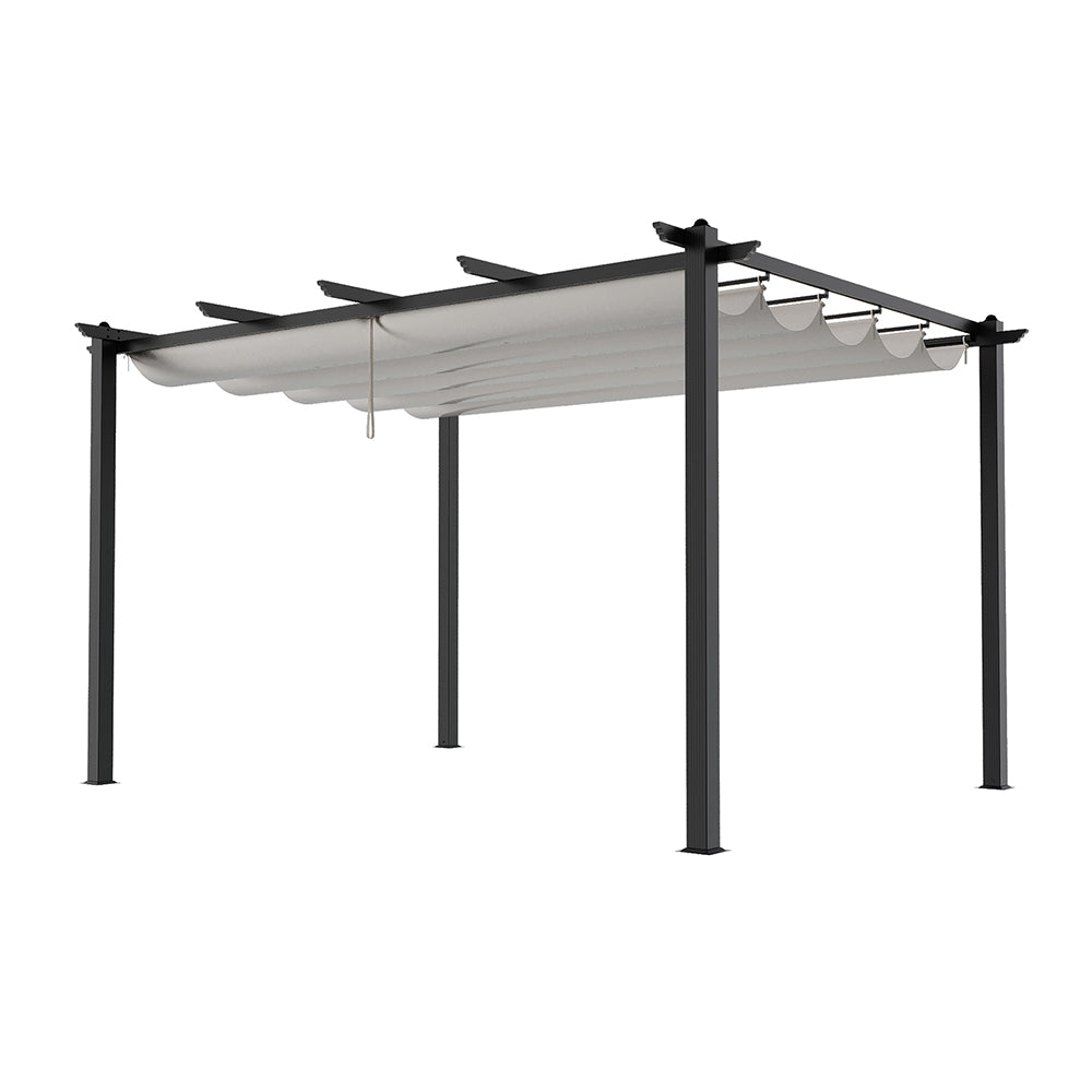 13x10ft Beige Aluminum Pergola with Adjustable Retractable Canopy – Studio Product View