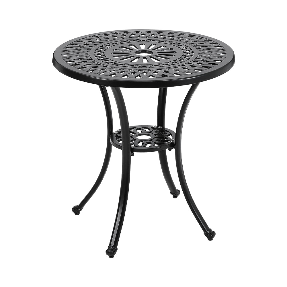 60cm Round Cast Aluminum Sunflower Patio Table – Outdoor Table with Center Umbrella Hole