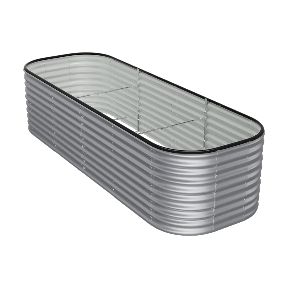 Galvanized silver oval raised garden bed – strong galvanized steel design, ideal for outdoor vegetable and flower gardening