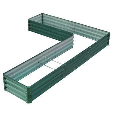 L-shaped metal raised garden bed in dark green – sturdy and weather-resistant outdoor planter