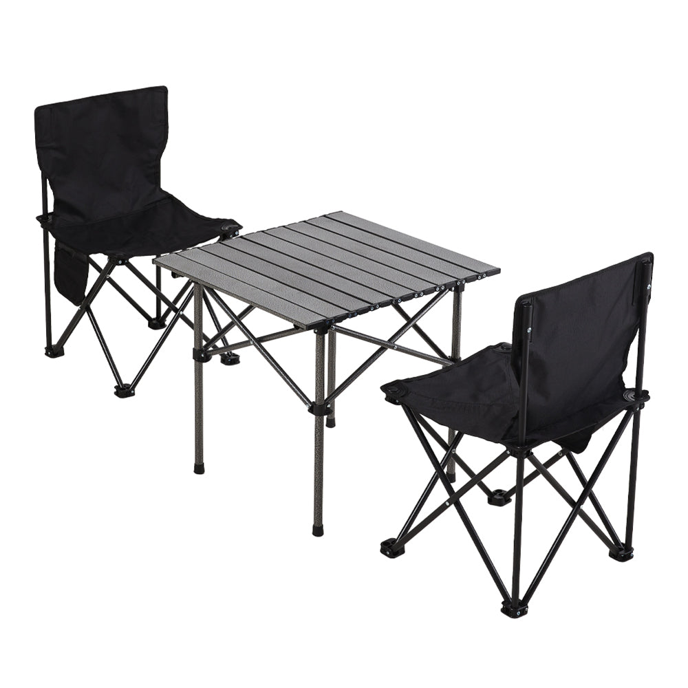 Compact Folding Camping Table and Chairs Set - Lightweight aluminium frame outdoor furniture on white background