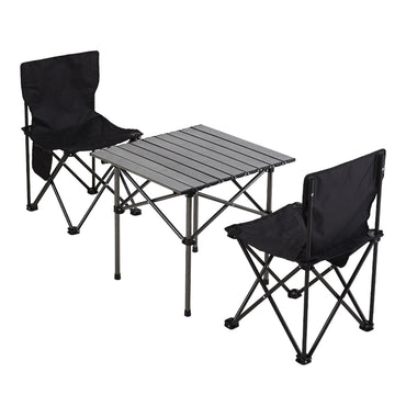 Compact Folding Camping Table and Chairs Set - Lightweight aluminium frame outdoor furniture on white background