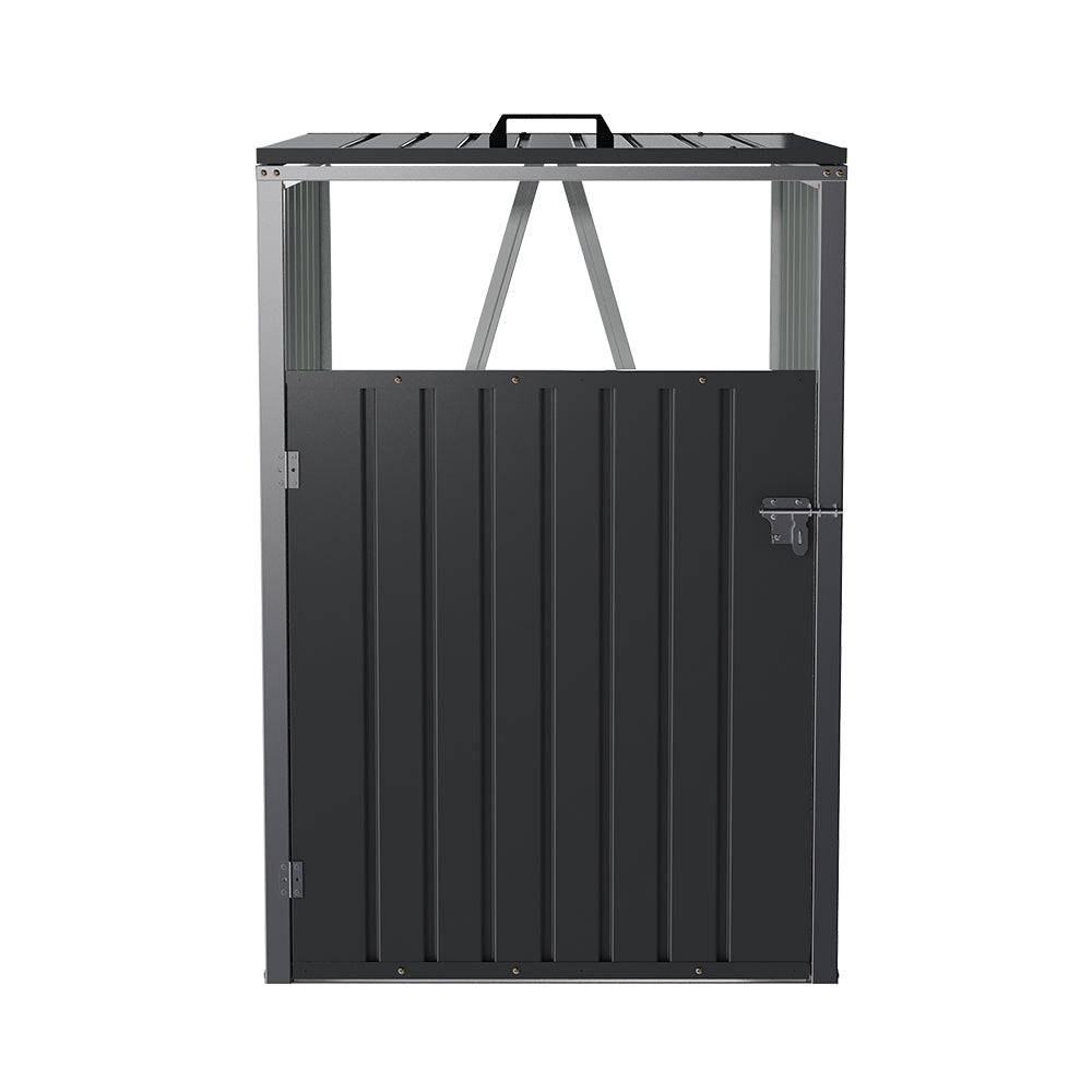 Freestanding 3x3ft charcoal black metal bin storage shed – galvanized steel outdoor garbage container shelter