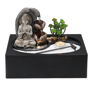 Tabletop Indoor Water Fountain with LED Light and Zen Garden