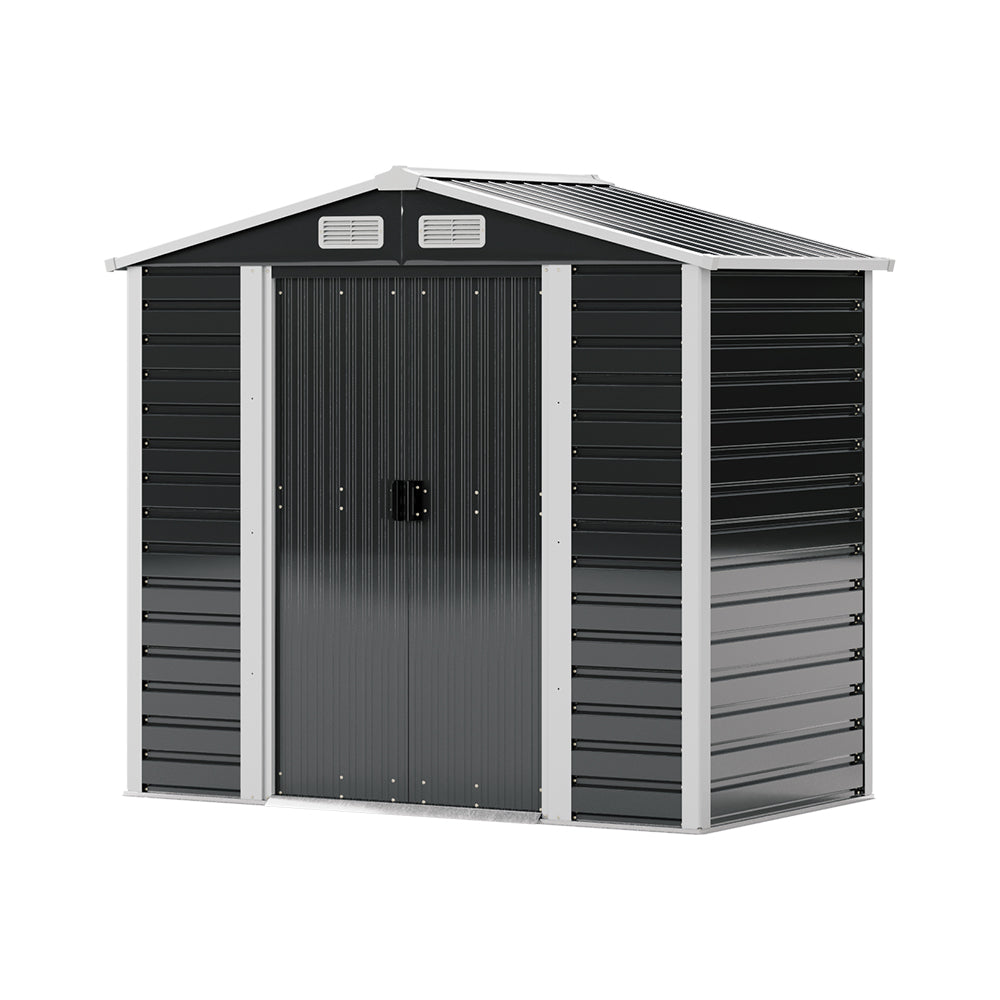 Charcoal black 7x4ft outdoor metal storage shed with gable roof – weatherproof and rust-resistant design