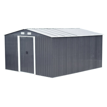 12x10ft Large Metal Garden Shed with Apex Roof & Sliding Doors