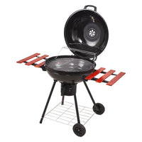 Portable black kettle charcoal BBQ grill – classic round garden barbecue with ash catcher and wheeled legs