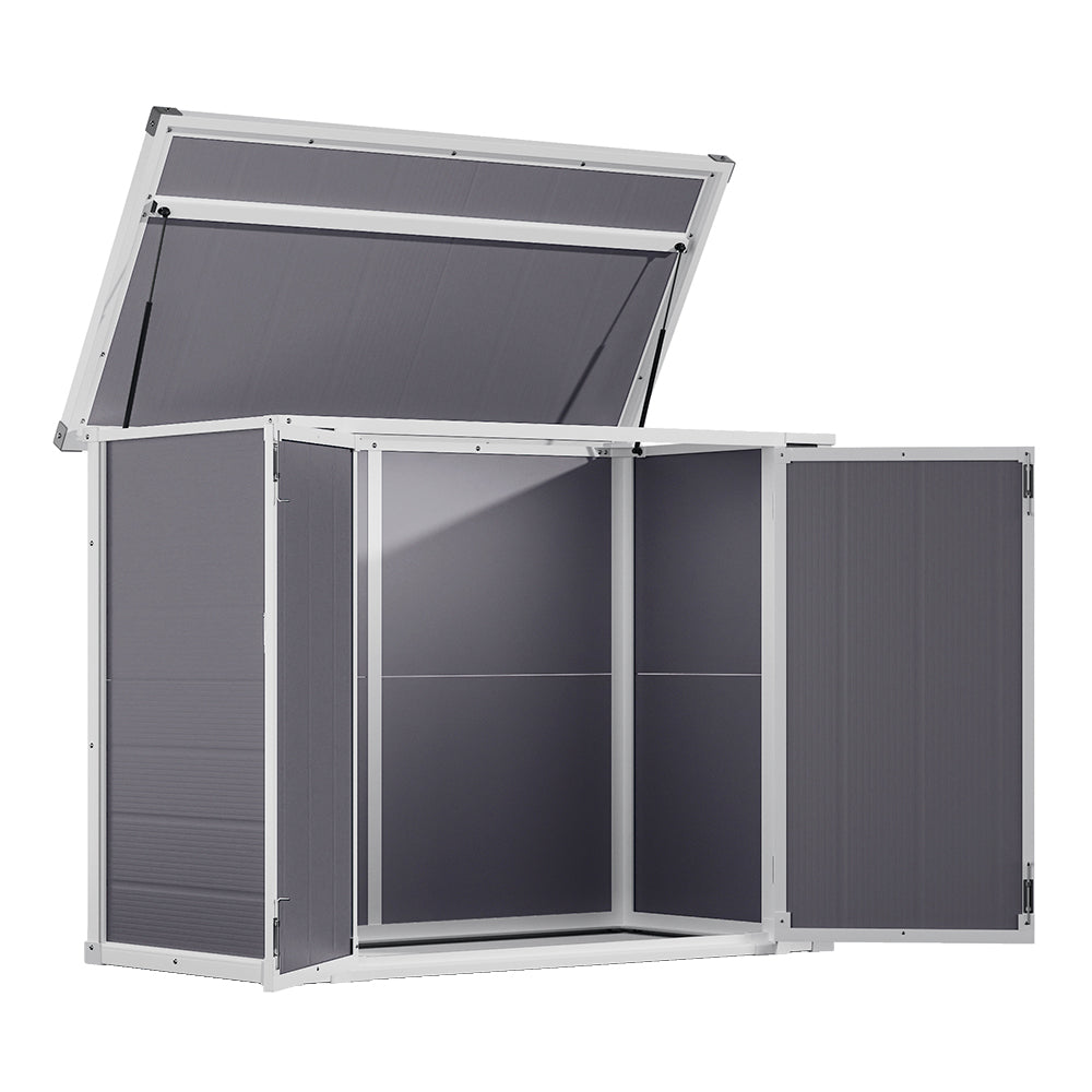 Freestanding 5x2ft aluminum alloy outdoor storage shed in grey – slim design with lockable double doors
