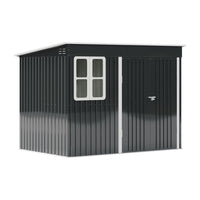 Charcoal black metal garden shed 9x6ft – weatherproof outdoor storage with lockable sliding doors
