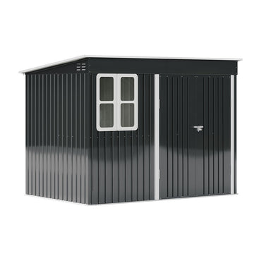 Charcoal black metal garden shed 9x6ft – weatherproof outdoor storage with lockable sliding doors