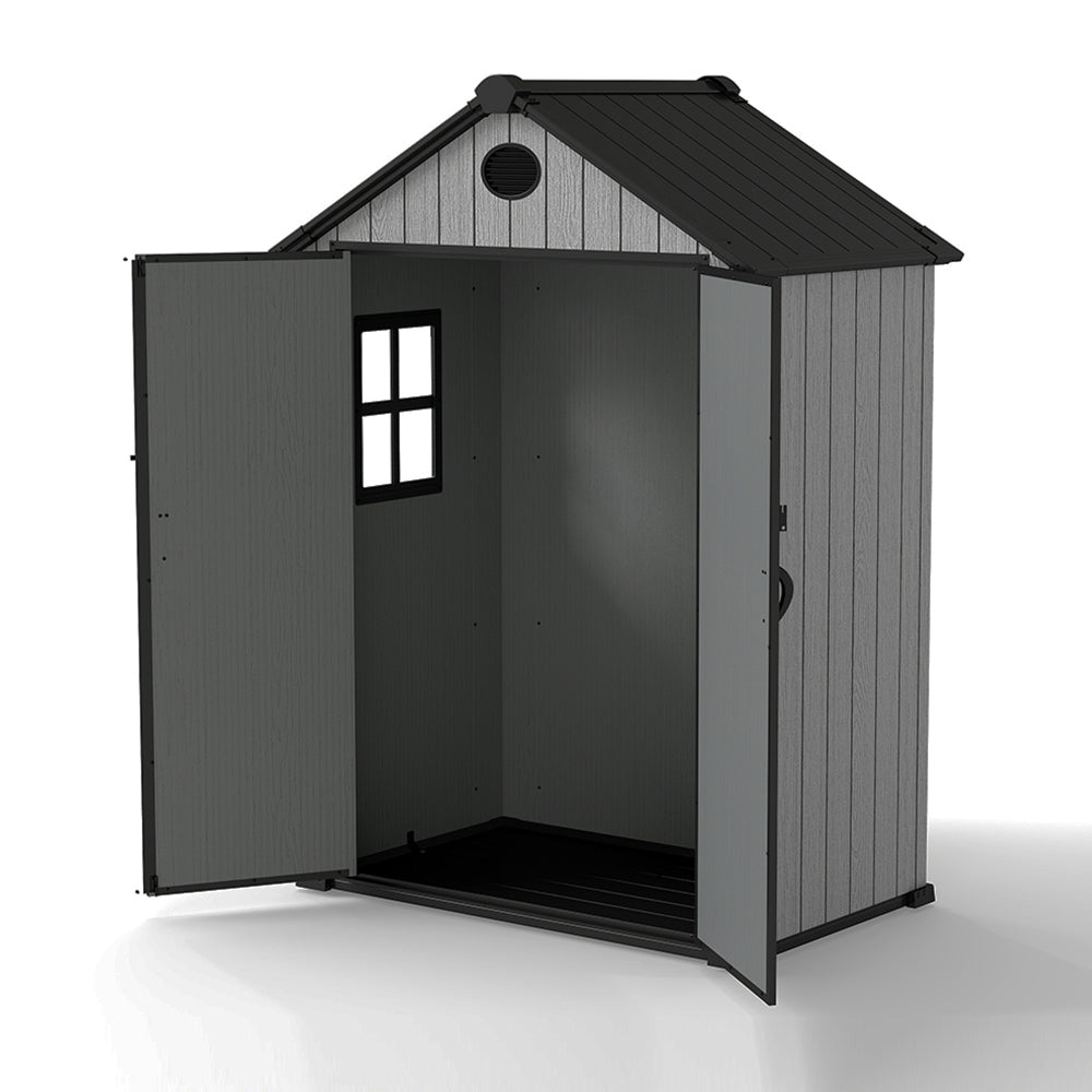6ft Grey Wood Grain Tool Shed with Apex Roof & Lockable Door