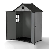 6ft Grey Wood Grain Tool Shed with Apex Roof & Lockable Door