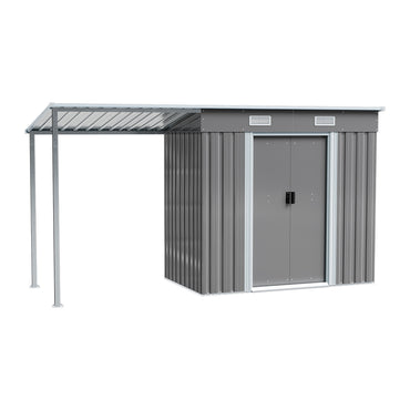 Freestanding 6x4ft dark grey metal shed with sloped lean-to roof – rust-resistant garden storage unit